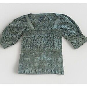 Anthropologie Olive Green Puff Sleeve Eyelet Blouse Sz M NWT